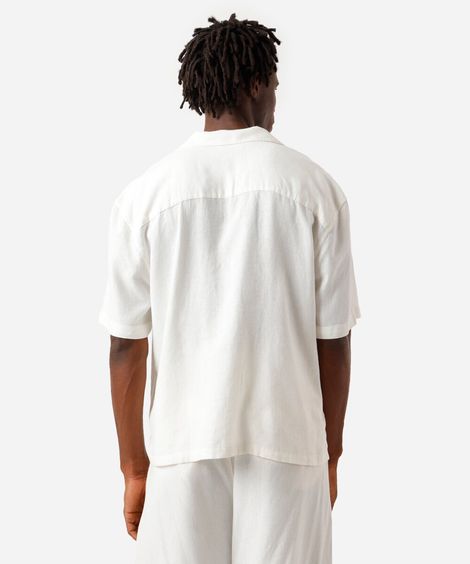 camisa box fit masculina com linho manga curta off white