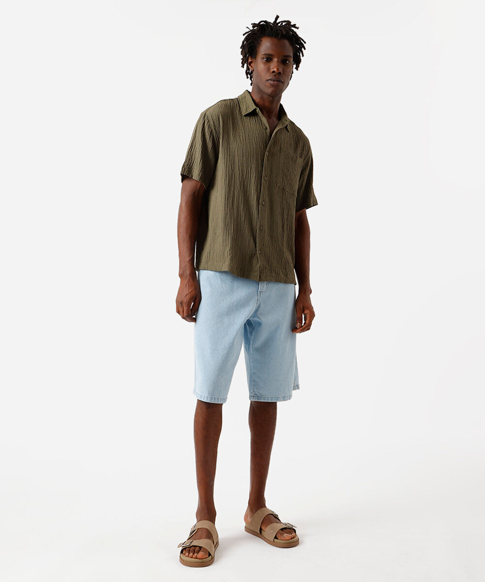 camisa masculina com bolso texturizada verde