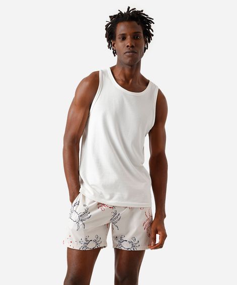 short masculino cós elástico estampado off white