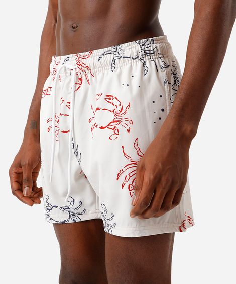 short masculino cós elástico estampado off white
