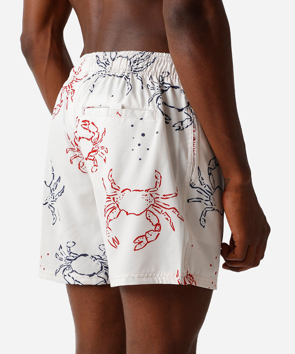 short masculino cós elástico estampado off white