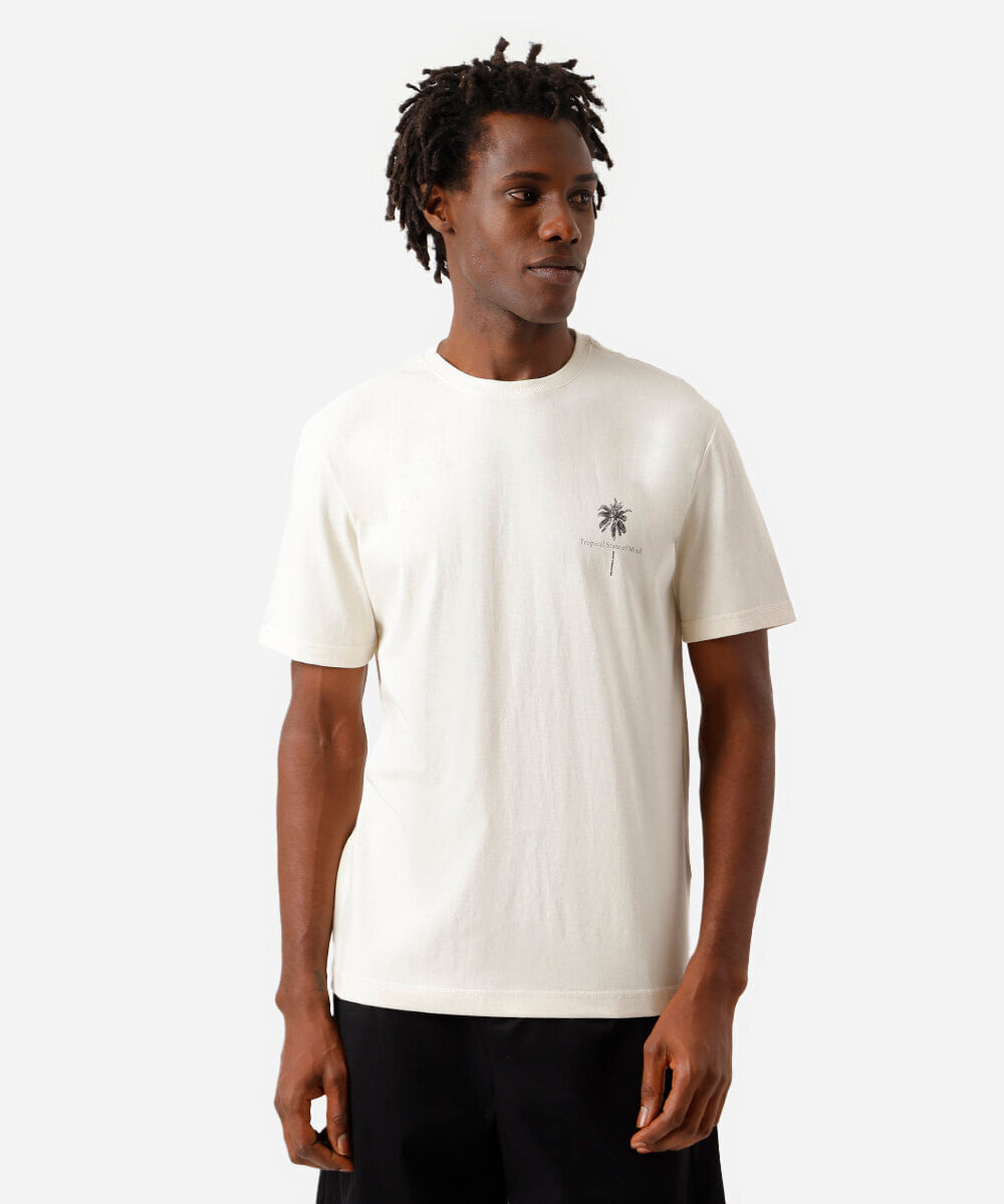 camiseta masculina de algodão estampada bege
