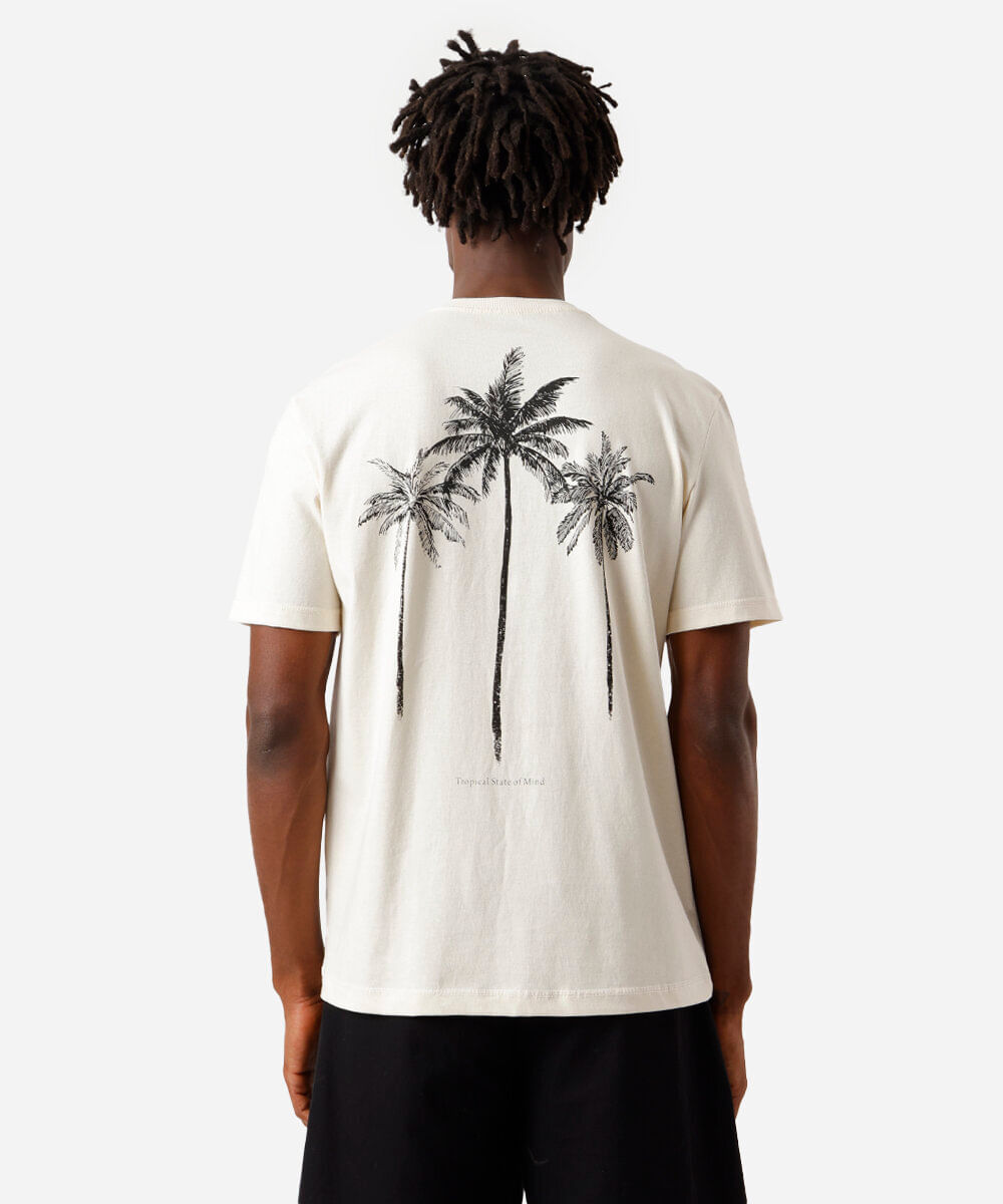 camiseta masculina de algodão estampada bege