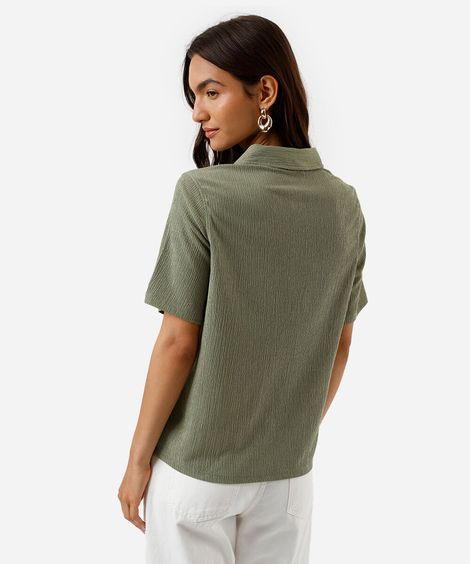 camisa básica feminina texturizada verde