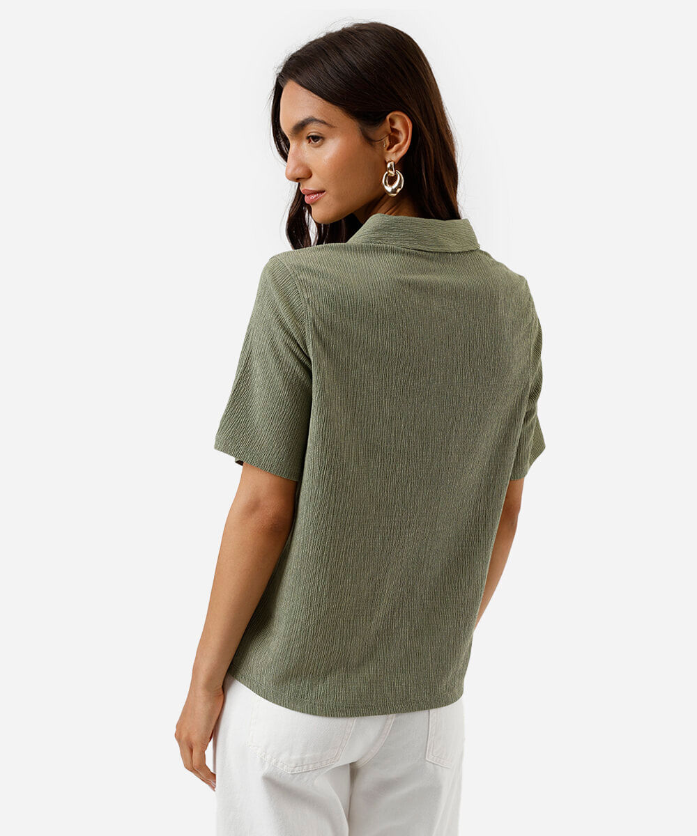 camisa básica feminina texturizada verde