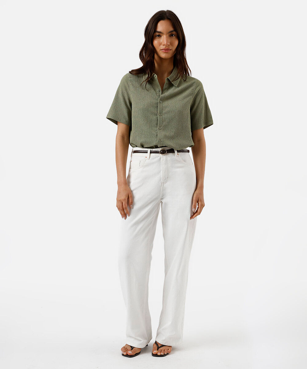 camisa básica feminina texturizada verde