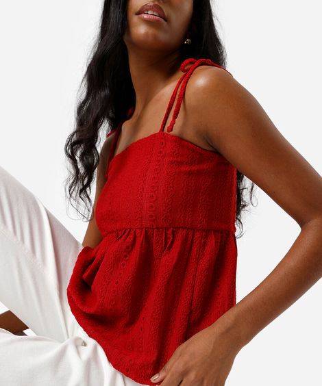 blusa feminina com alças texturizada vermelho