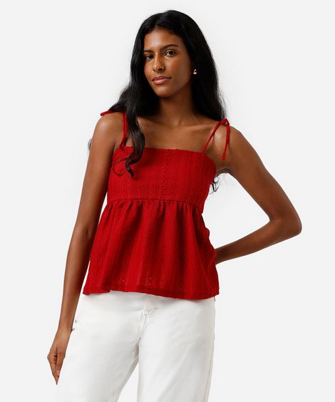 blusa feminina com alças texturizada vermelho