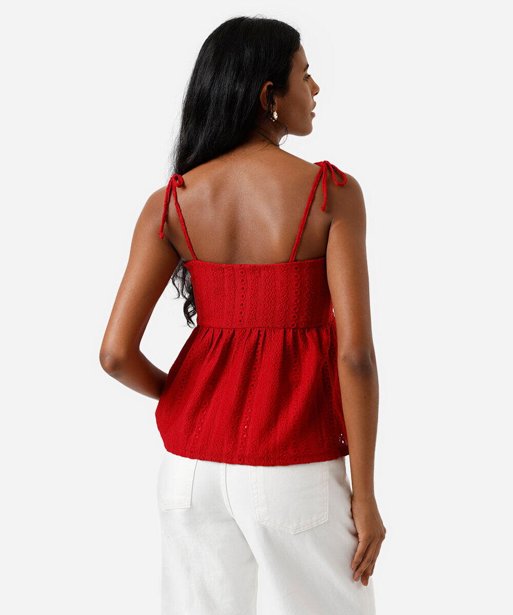 blusa feminina com alças texturizada vermelho