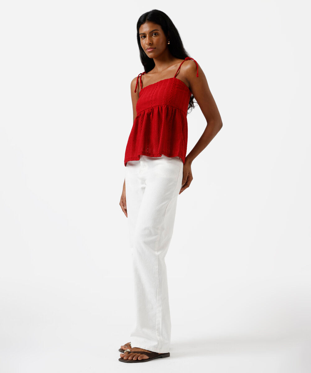 blusa feminina com alças texturizada vermelho