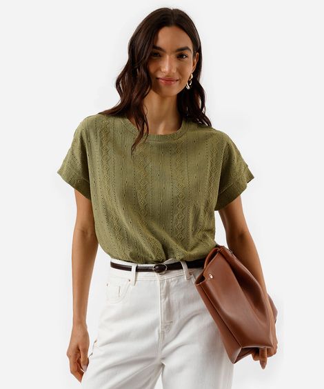 blusa feminina manga curta  texturizada verde