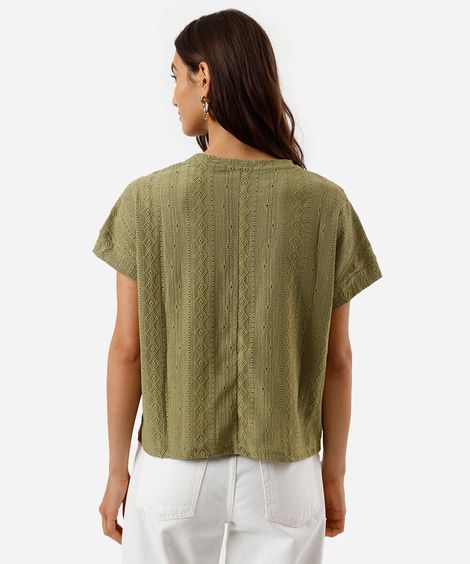 blusa feminina manga curta  texturizada verde