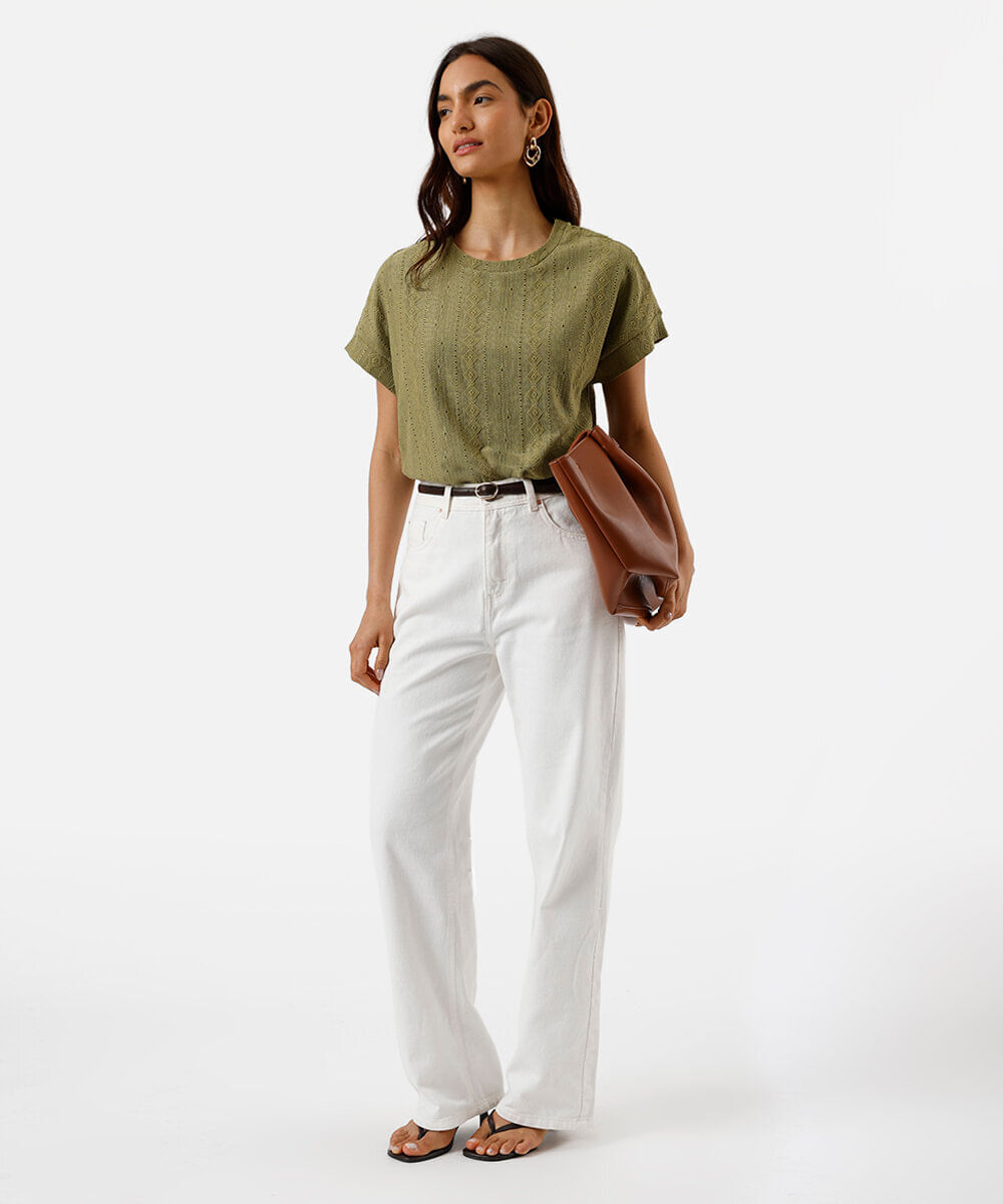 blusa feminina manga curta  texturizada verde