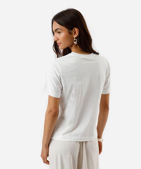 camiseta feminina de algodão bordada off white