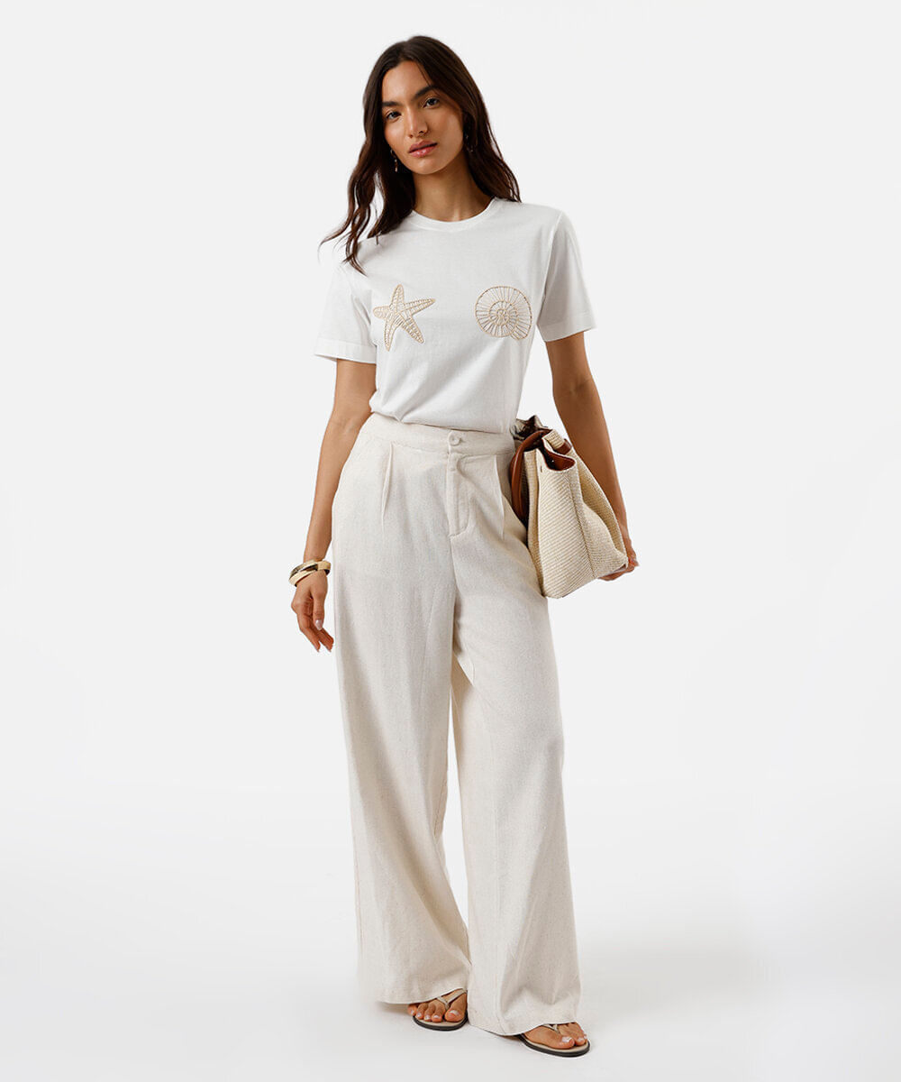 camiseta feminina de algodão bordada off white