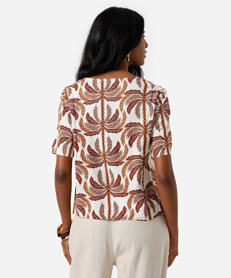 blusa feminina de viscose folhagens colorida