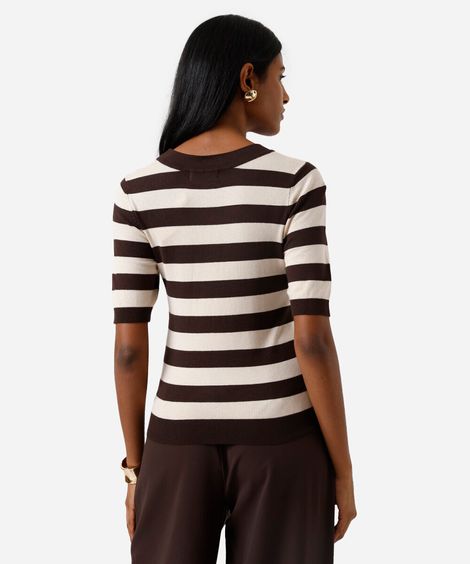 blusa feminina de tricot listrada marrom