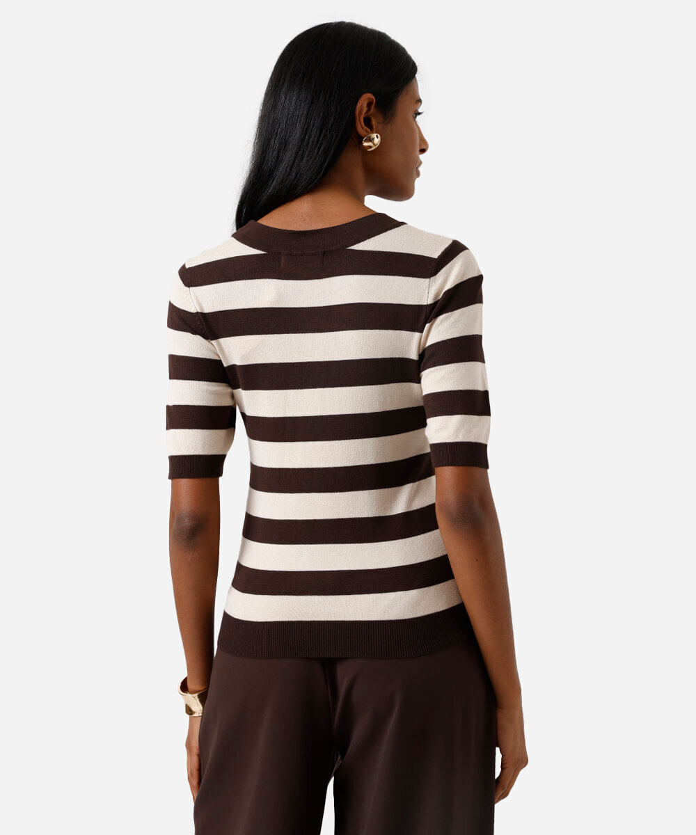 blusa feminina de tricot listrada marrom