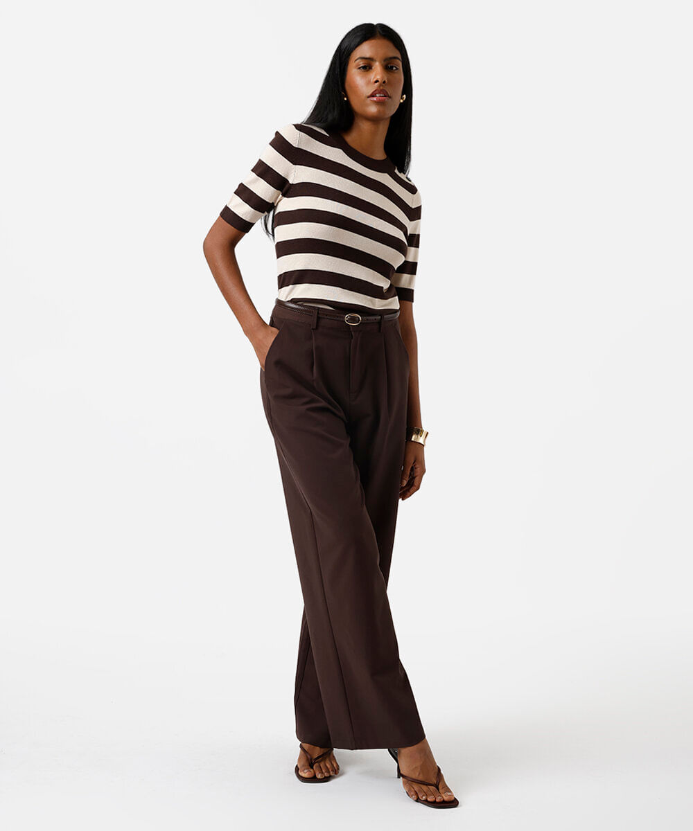 blusa feminina de tricot listrada marrom