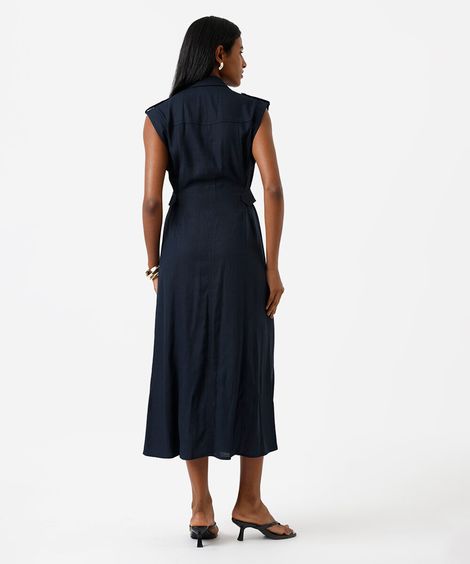 vestido midi chemise feminino com linho azul