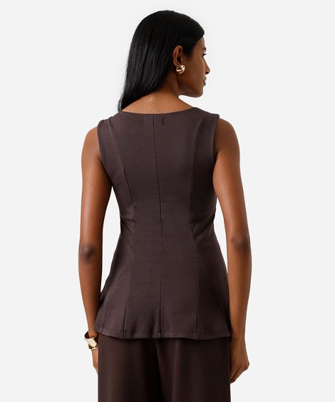 regata peplum feminina com viscose decote v marrom
