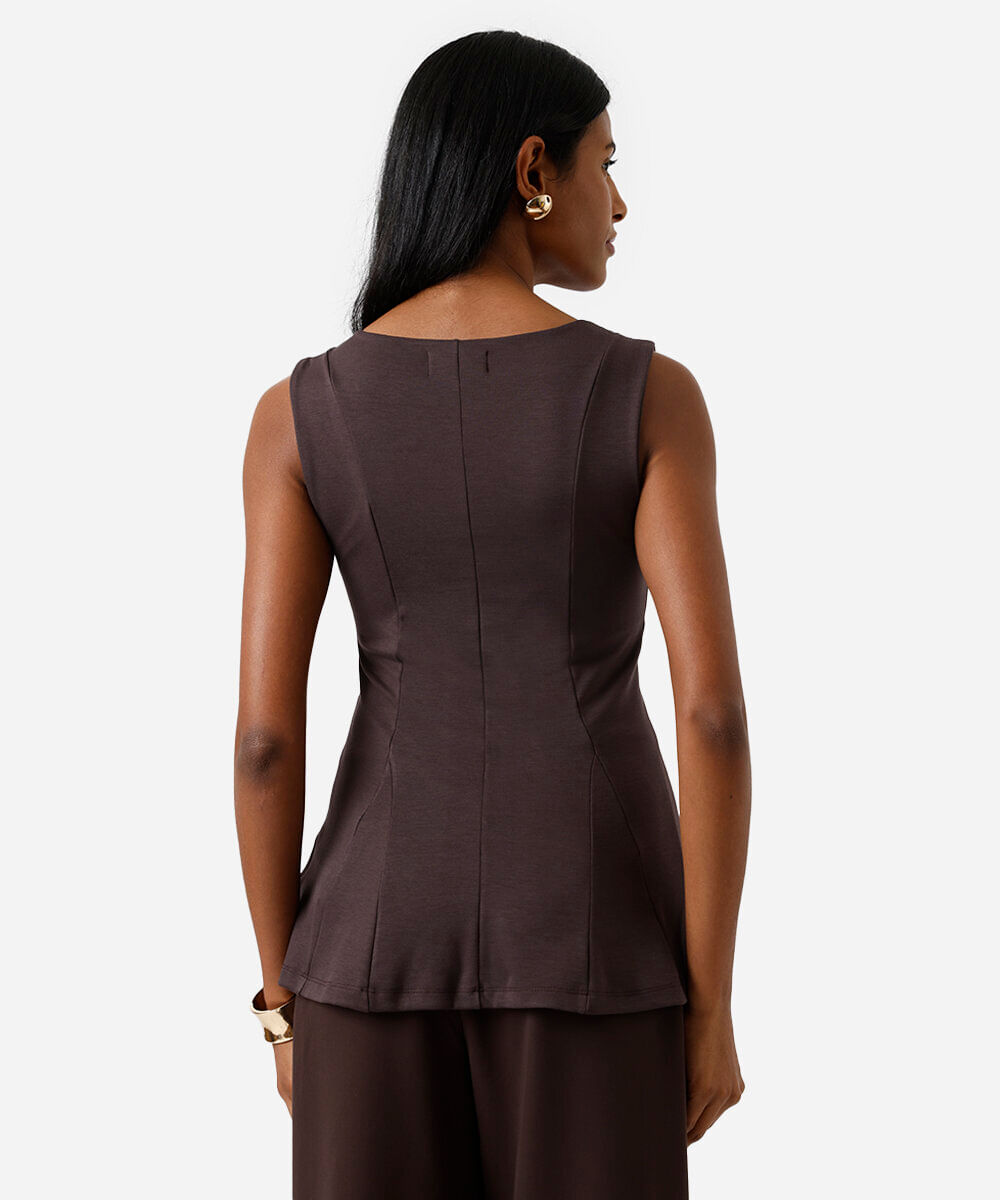 regata peplum feminina com viscose decote v marrom
