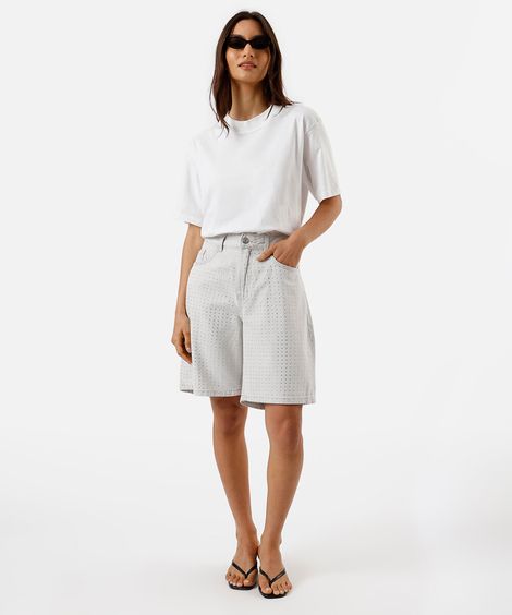 bermuda feminina de jeans com brilhos cinza