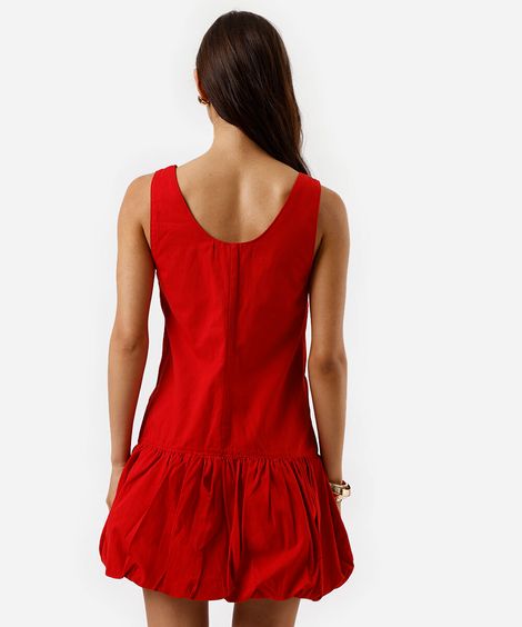 vestido curto balonê feminino de sarja decote v vermelho