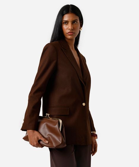 blazer de alfaiataria feminino com linho marrom