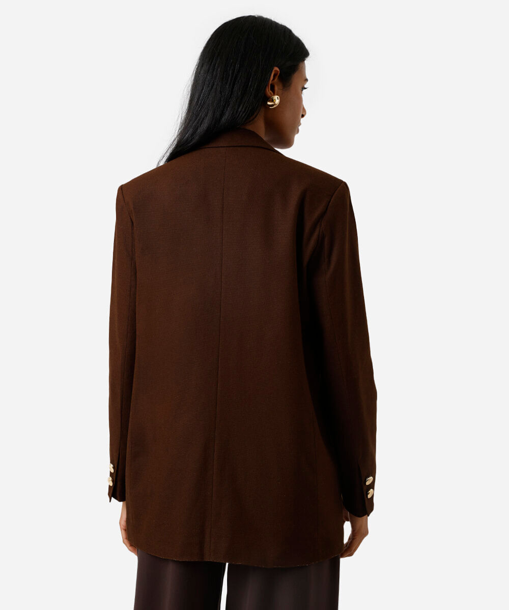 blazer de alfaiataria feminino com linho marrom