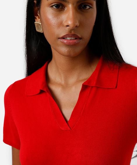 polo básica feminina de tricot manga curta vermelha
