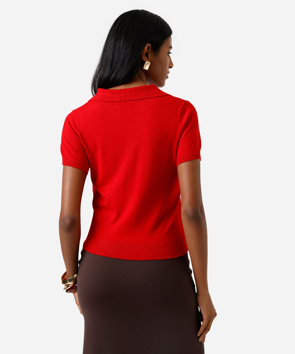 polo básica feminina de tricot manga curta vermelha