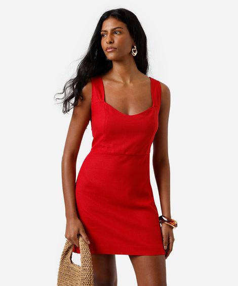 vestido curto feminino com linho vermelho