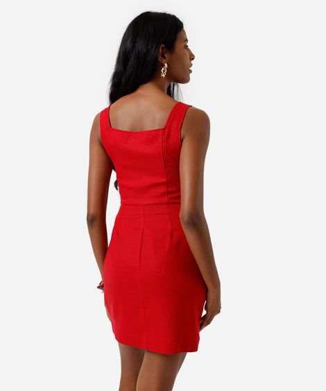 vestido curto feminino com linho vermelho