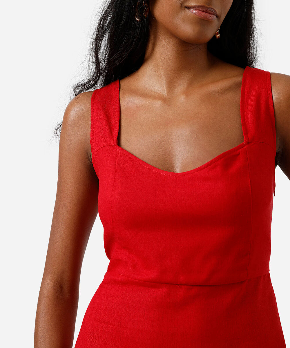 vestido curto feminino com linho vermelho
