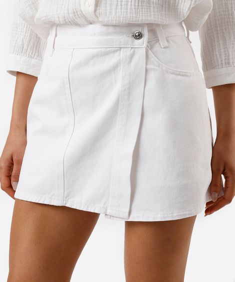 short saia feminino de sarja cós deslocado branco