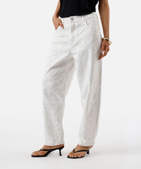 calça balloon feminina de sarja floral off white