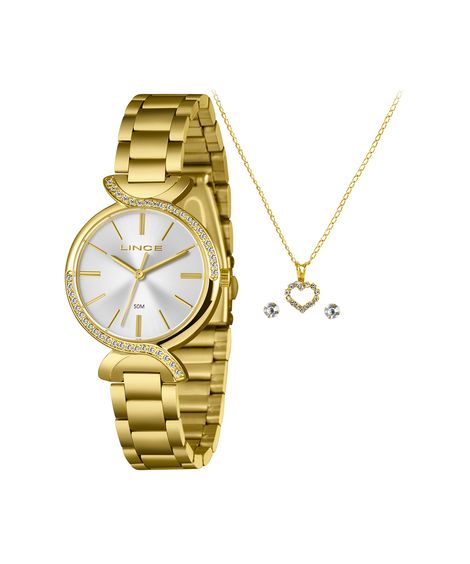 kit relógio feminino lince analógico lrgh258l33 kacns1kx dourado