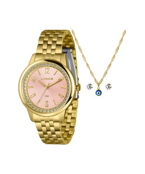 kit relógio feminino lince analógico lrgj173l40 kbqzr2kx dourado