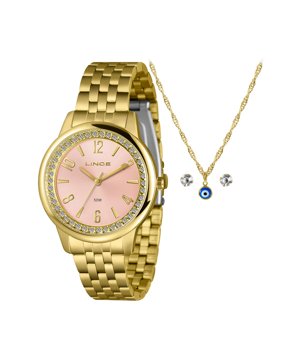 kit relógio feminino lince analógico lrgj173l40 kbqzr2kx dourado