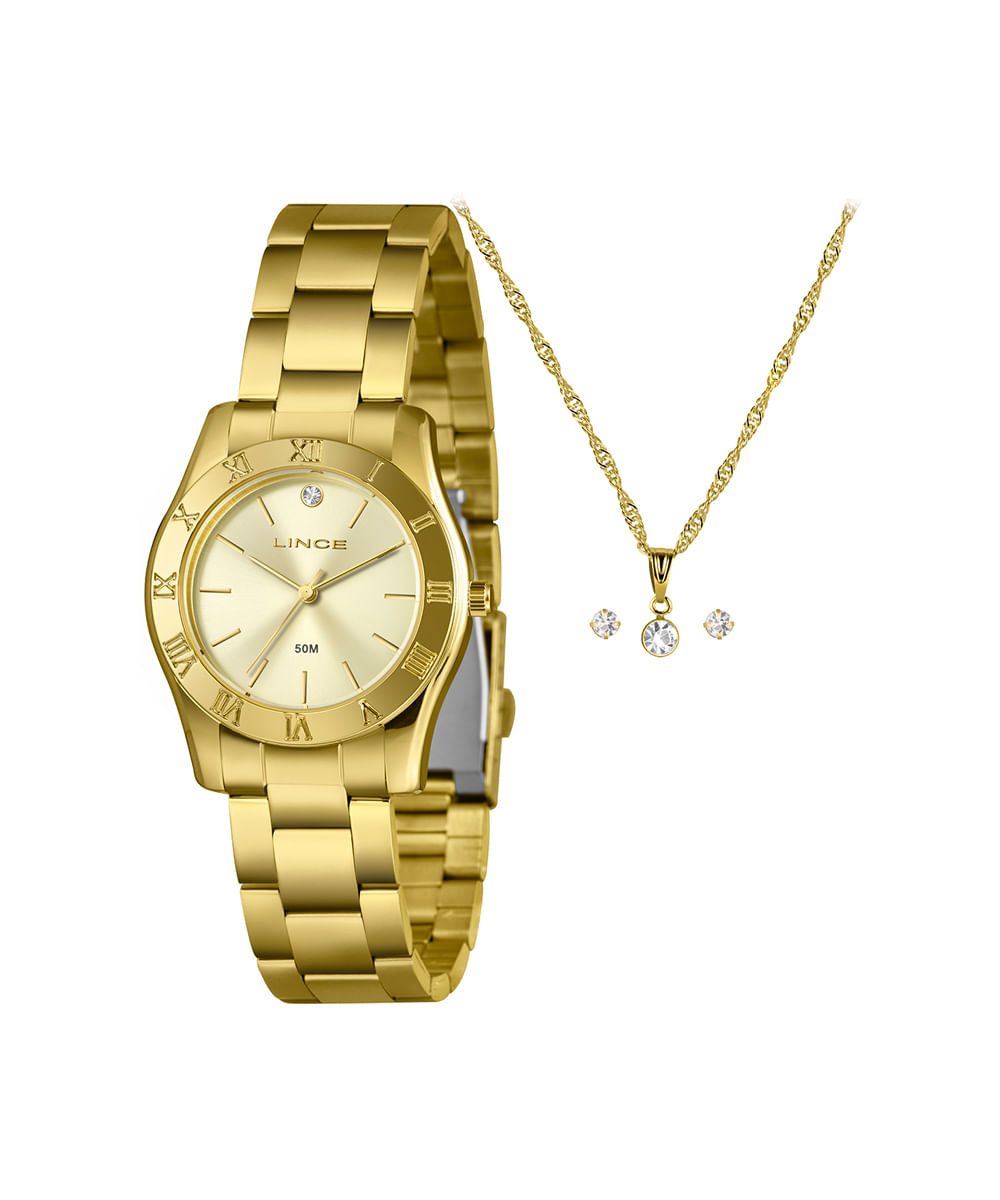 kit relógio feminino lince analógico lrg4829l36 kae3c1kx dourado