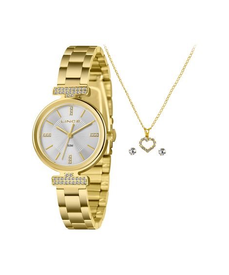 kit relógio feminino lince analógico lrgh259l30 kacls1kx dourado