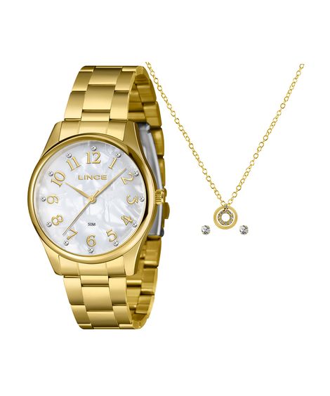 kit relógio feminino lince analógico lrgj177l40 kaeab2kx dourado