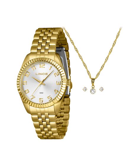 kit relógio feminino lince analógico lrgj176l36 kae9s2kx dourado