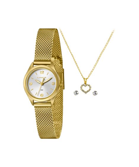 kit relógio feminino lince analógico lrgh271l25 kbrls2kx dourado
