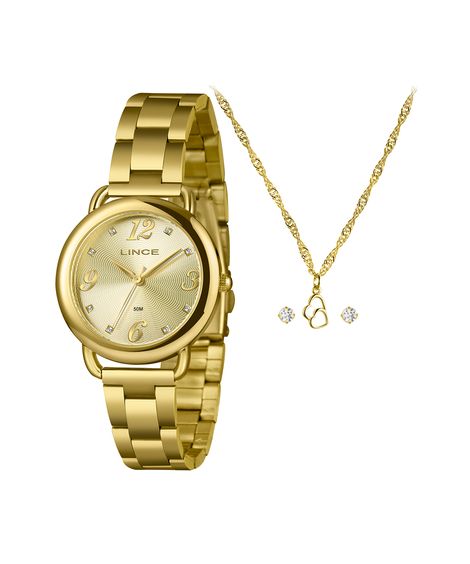 kit relógio feminino lince analógico lrgm062l36 k0j1c2kx dourado