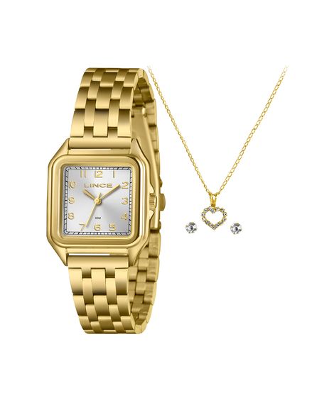 kit relógio feminino lince analógico lqgm046l30 kadws2kx dourado