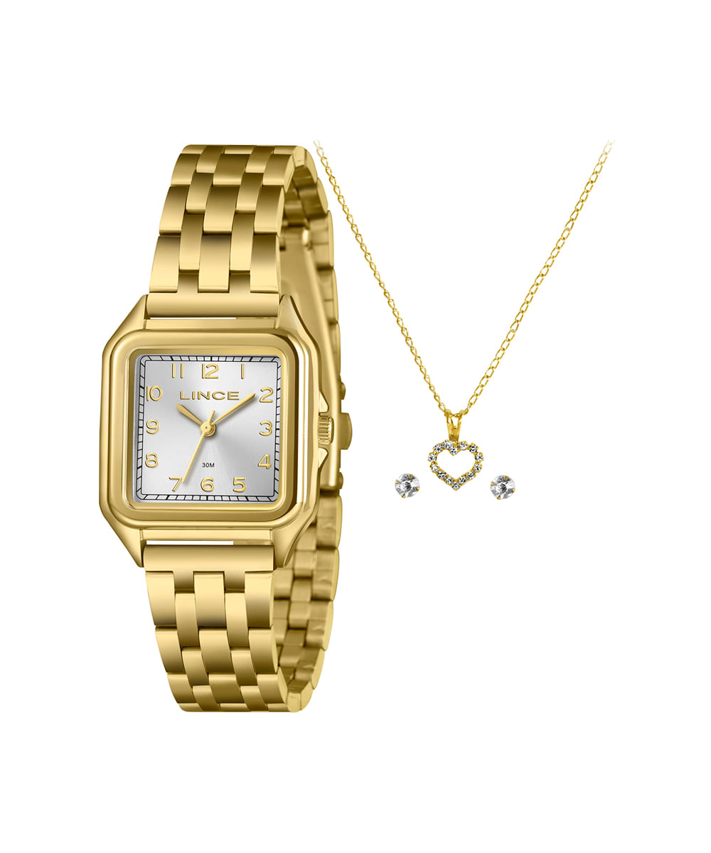 kit relógio feminino lince analógico lqgm046l30 kadws2kx dourado