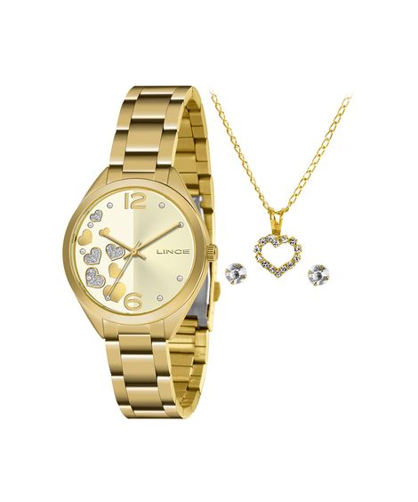kit relógio feminino lince analógico lrg4710l kp09c2kx dourado
