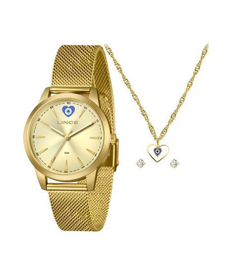 kit relógio feminino lince analógico lrgm048l38 k0hhc1kx dourado